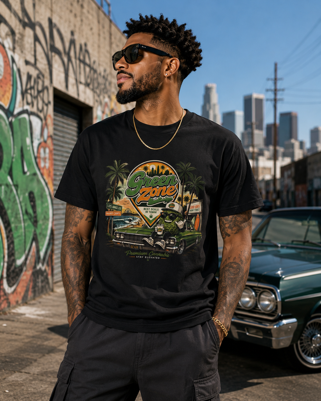 Green Zone Retro Palm Beach Surf Vibes Tee