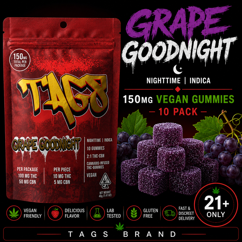 TAGS | Grape Goodnight | 150mg Vegan Gummies | 10 Pack