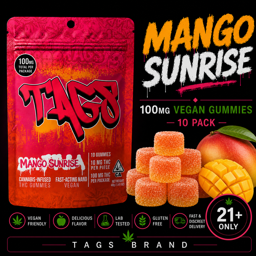 TAGS | Mango Sunrise | 100mg Vegan Gummies | 10 Pack