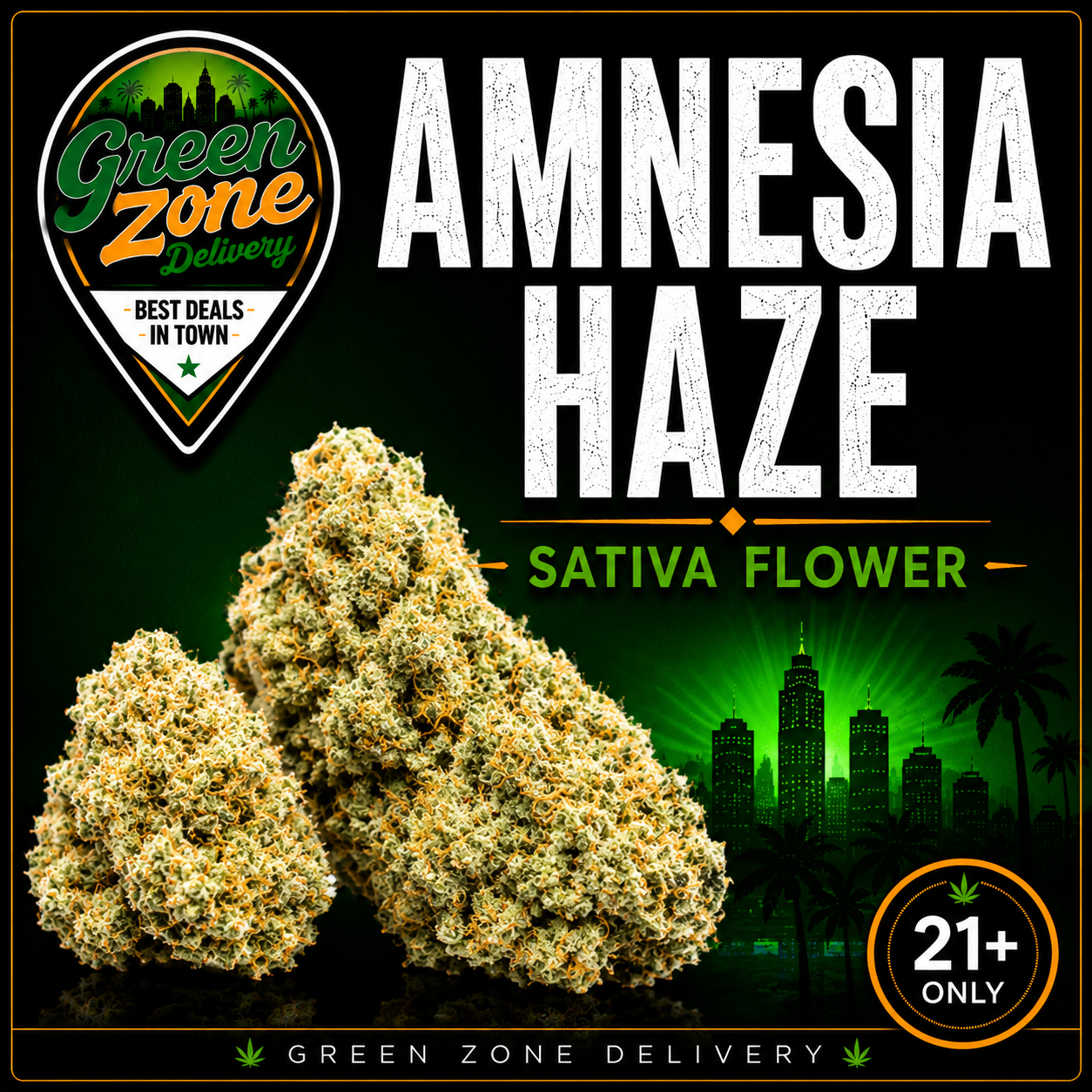 Amnesia Haze Sativa Flower Green Zone Delivery