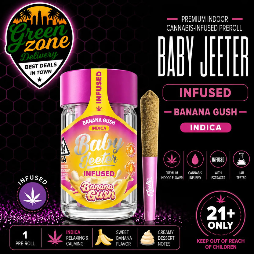 Baby Jeeter Banana Gush Infused Pre-Roll 5 Pack Green Zone Delivery Product Image