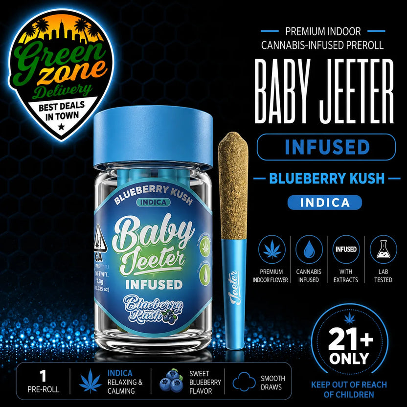 Baby Jeeter Blueberry Kush Infused Pre-Roll 5 Pack Green Zone Delivery Product Image