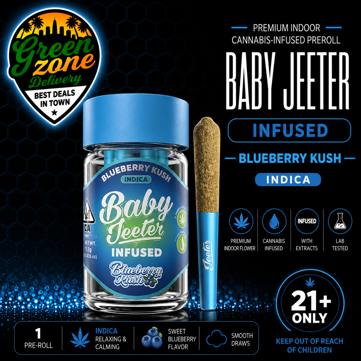 Baby Jeeter Blueberry Kush Infused Pre-Roll | 1g | Indica
