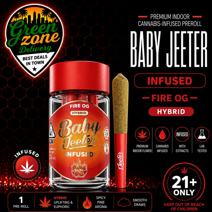 Baby Jeeter Fire OG Infused Pre-Roll 5 Pack Green Zone Delivery Product Image