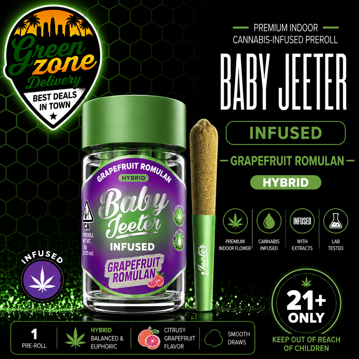 Baby Jeeter Grapefruit Romulan infused pre-roll 1g product image