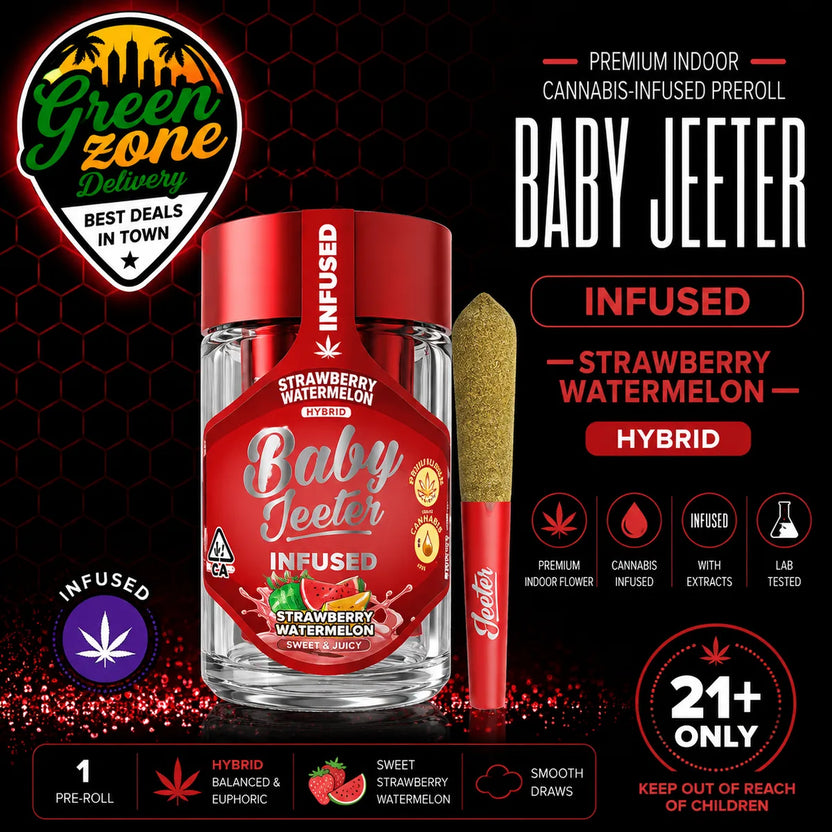 Baby Jeeter Strawberry Watermelon Infused Pre-Roll 5 Pack Green Zone Delivery Product Image