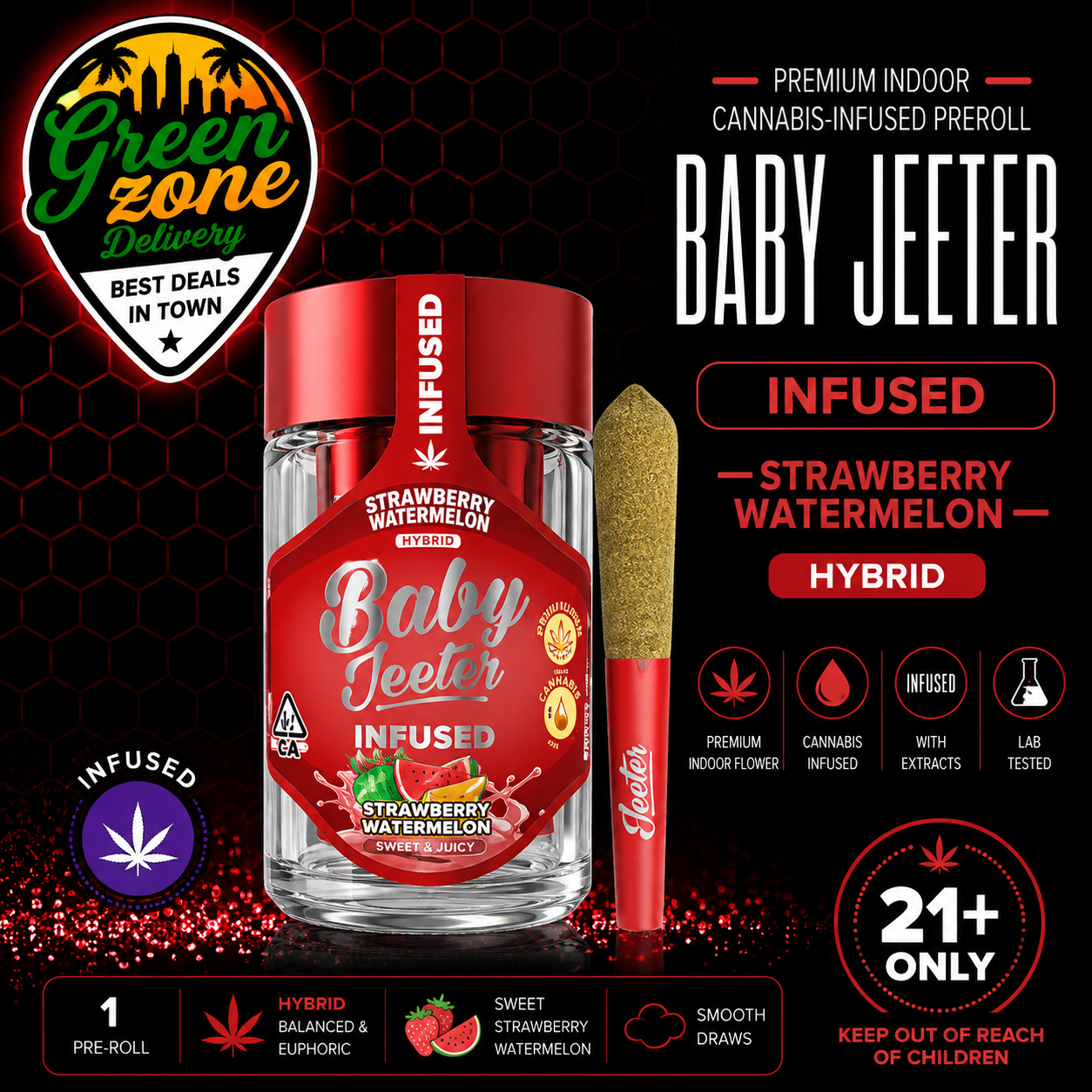 Baby Jeeter Strawberry Watermelon infused pre-roll 1g product image