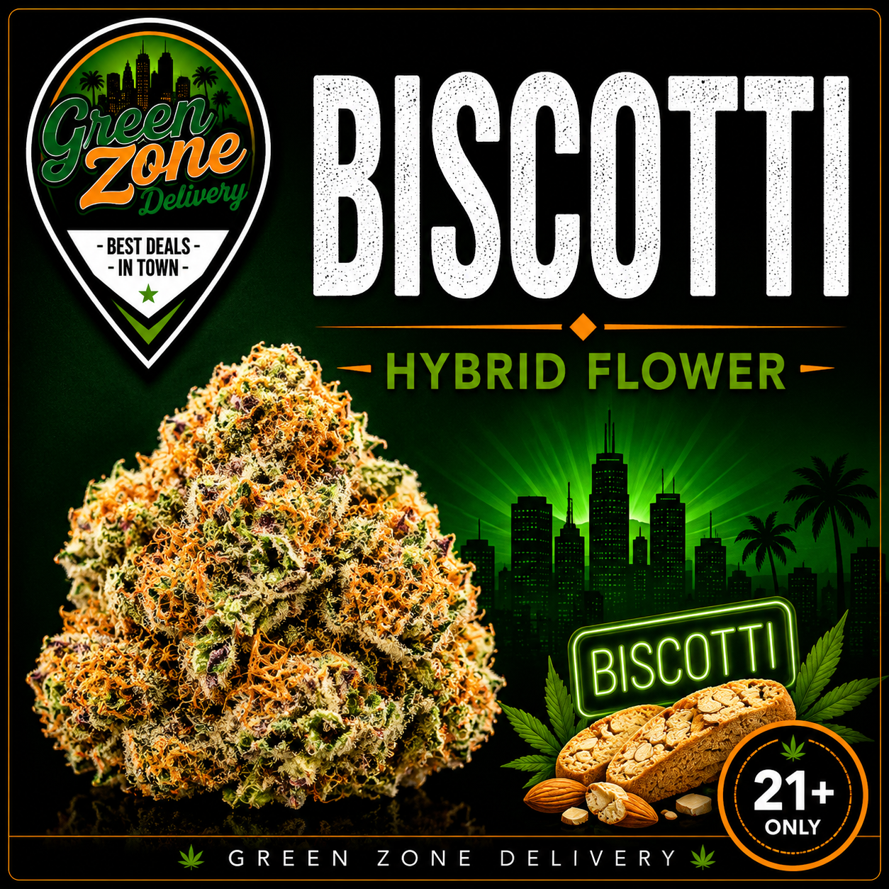 Biscotti Hybrid Flower Green Zone Delivery