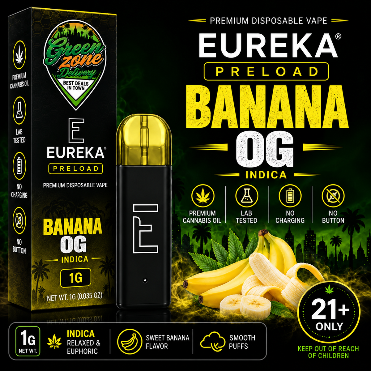 EUREKA PRELOAD Banana OG 1g Green Zone Delivery Product Image