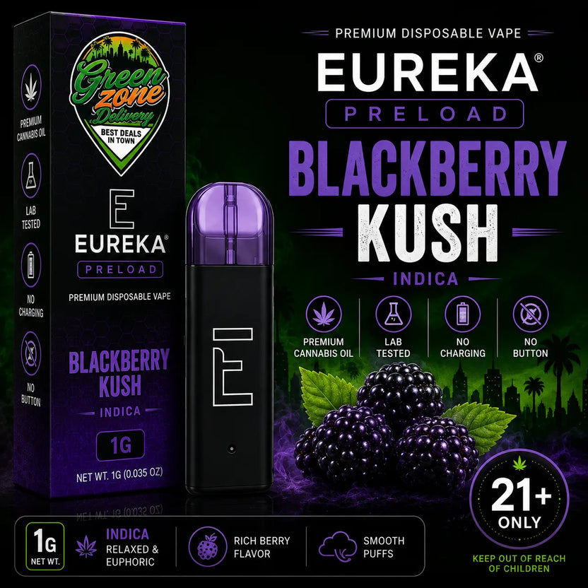EUREKA PRELOAD Blackberry Kush 1g Green Zone Delivery Product Image