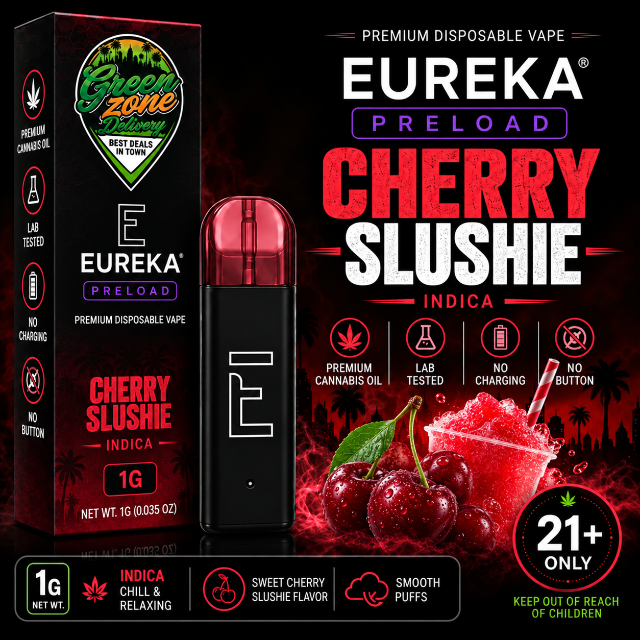 EUREKA PRELOAD Cherry Slushie 1g Green Zone Delivery Product Image