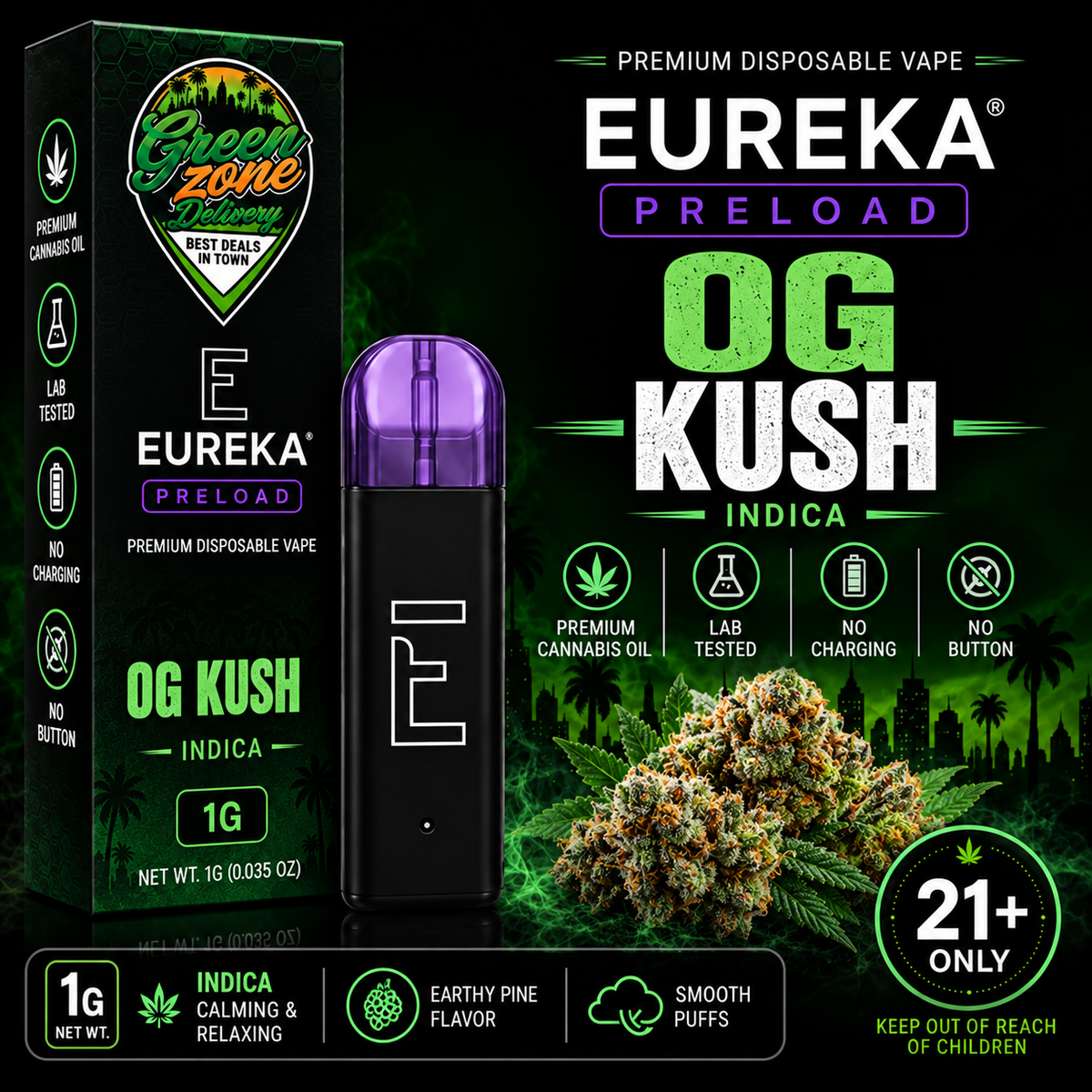 EUREKA PRELOAD OG Kush 1g Green Zone Delivery Product Image