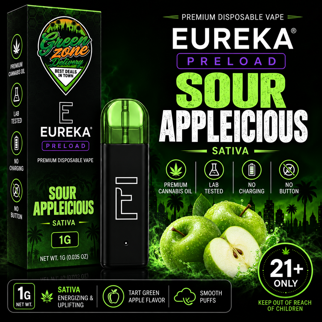 EUREKA PRELOAD Sour Appleicious 1g Green Zone Delivery Product Image