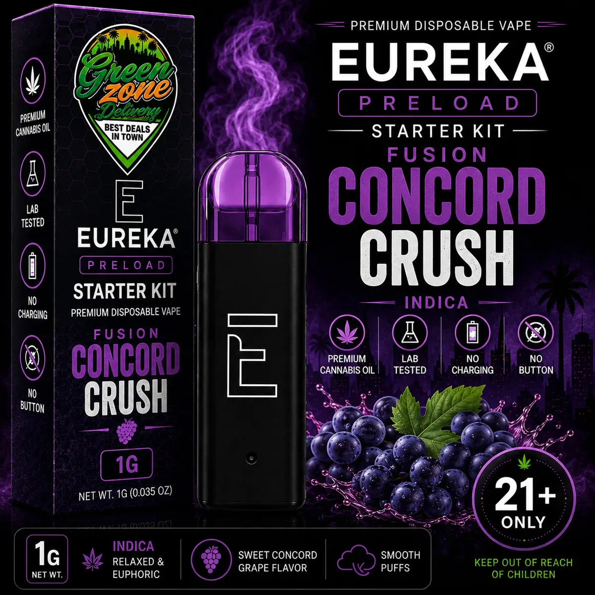 EUREKA PRELOAD Starter Kit FUSION Concord Crush 1g Green Zone Delivery Product Image