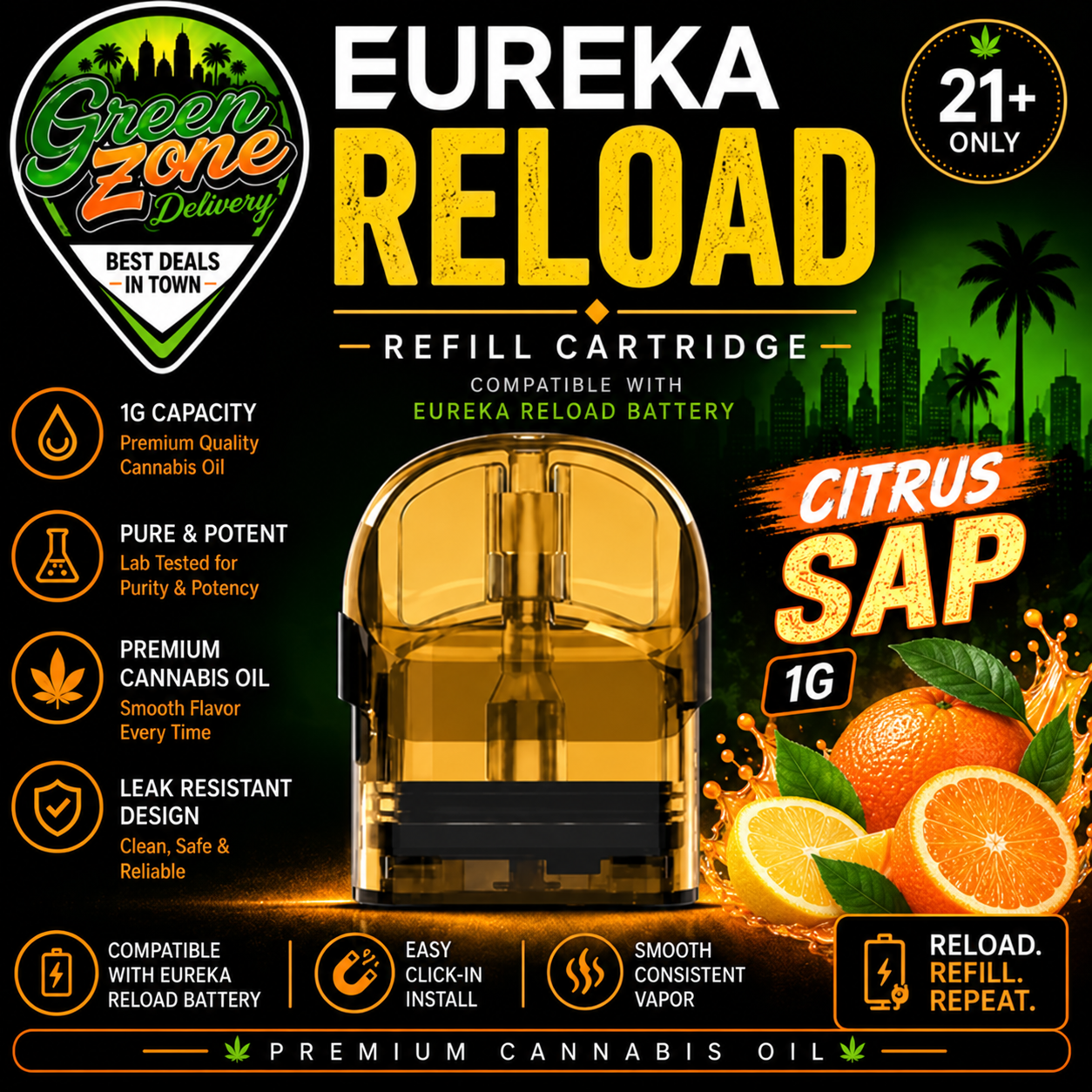 EUREKA RELOAD Citrus Sap 1g Green Zone Delivery Product Image