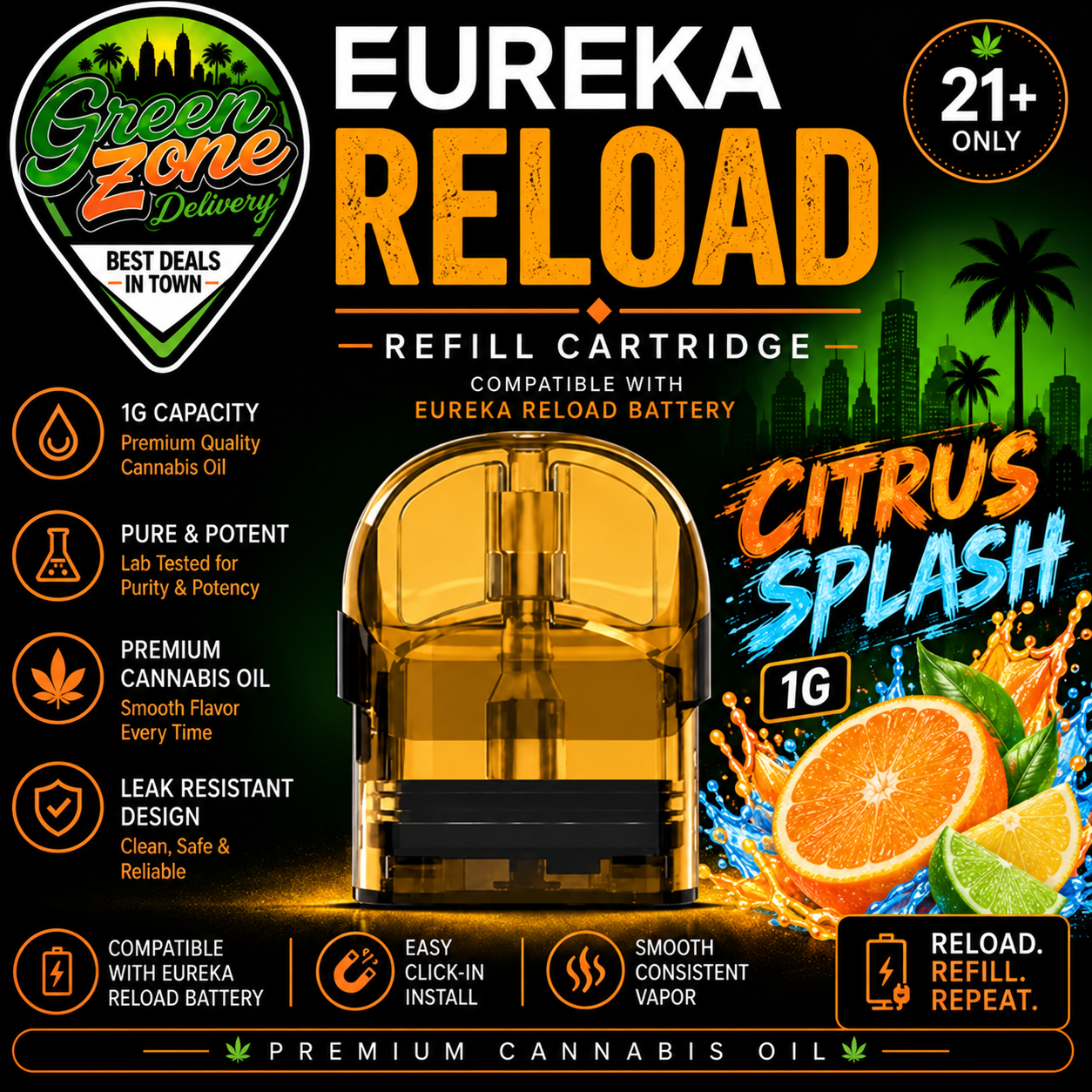 EUREKA RELOAD Citrus Splash 1g Green Zone Delivery Product Image