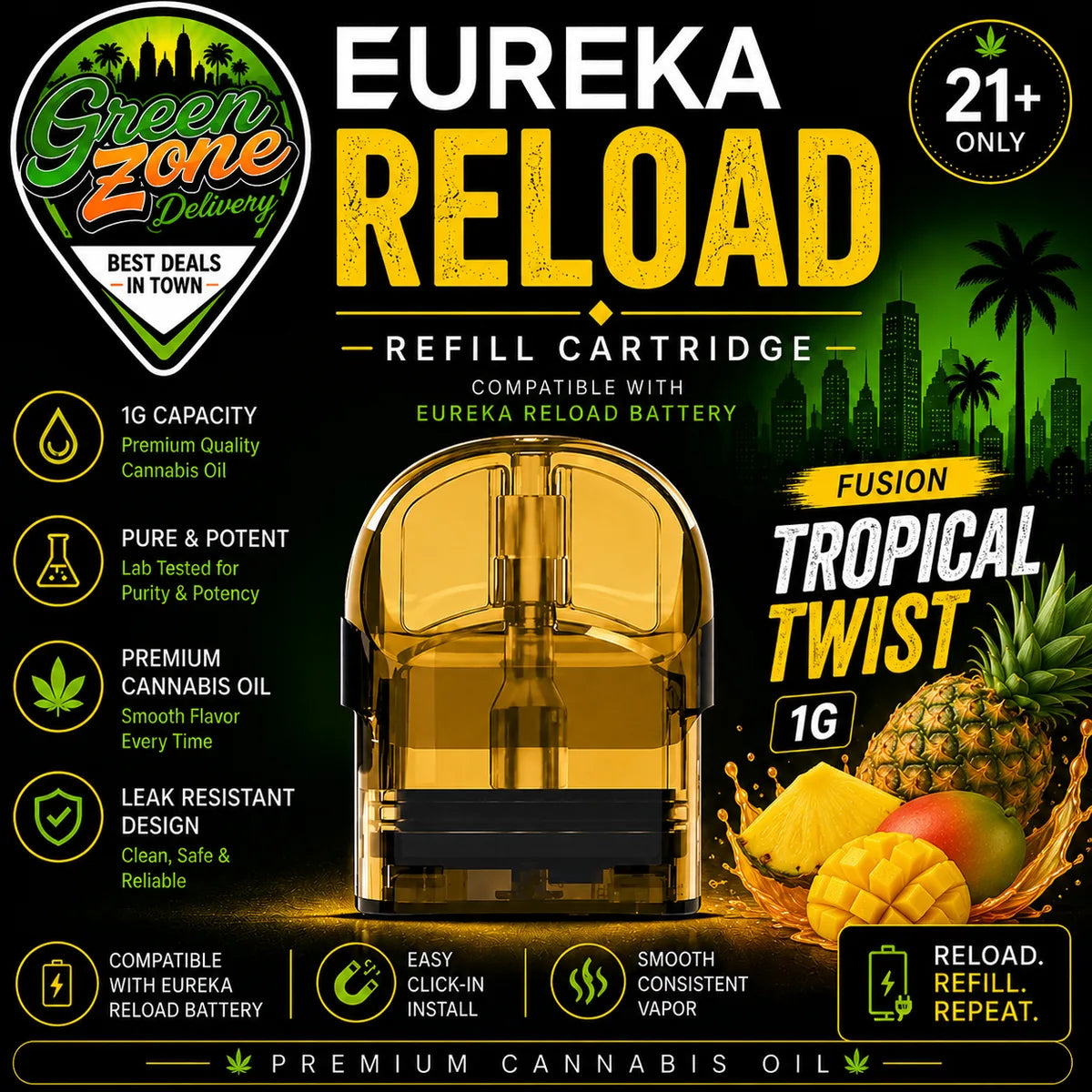 EUREKA RELOAD FUSION Tropical Twist 1g Green Zone Delivery Product Image