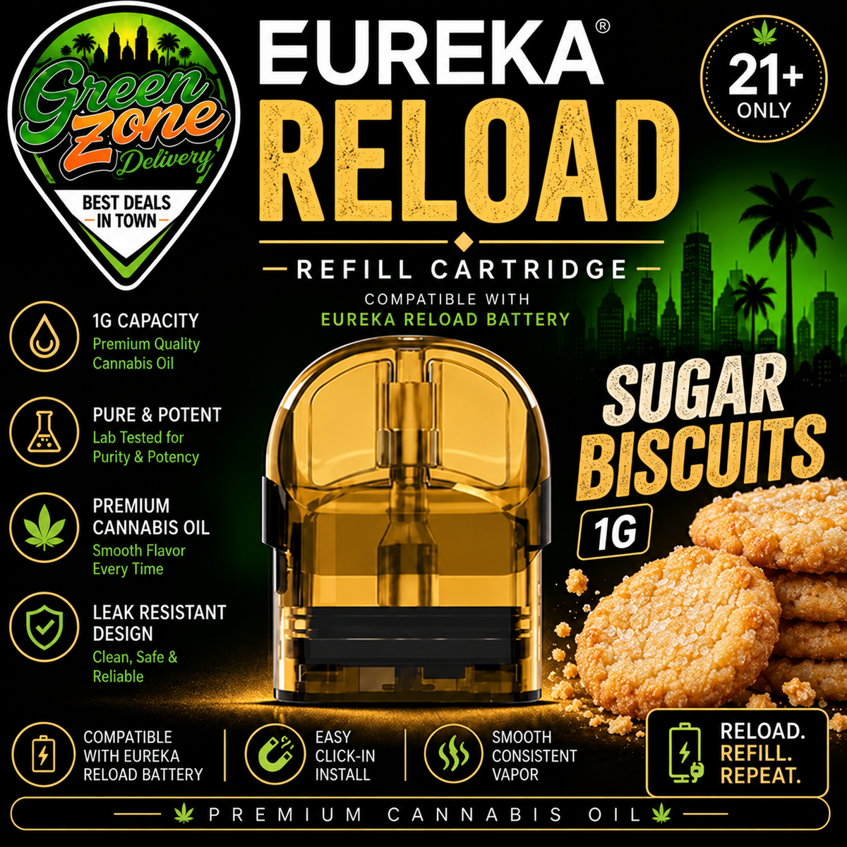 EUREKA RELOAD Sugar Biscuits 1g Green Zone Delivery Product Image