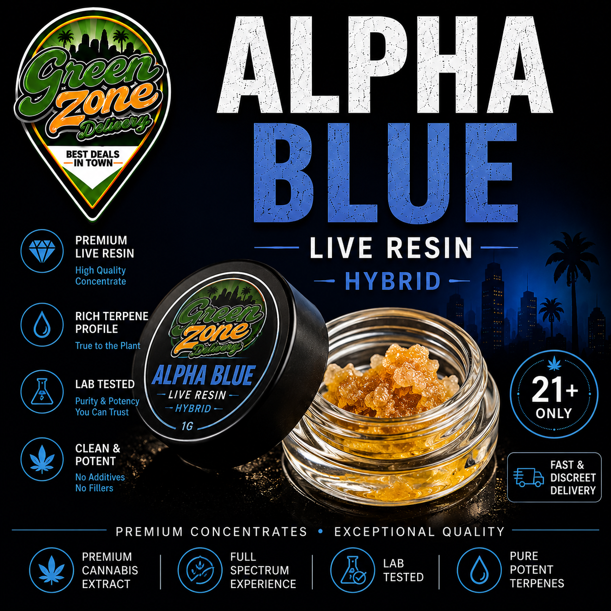 Alpha Blue Live Resin Hybrid Green Zone Delivery Product Image