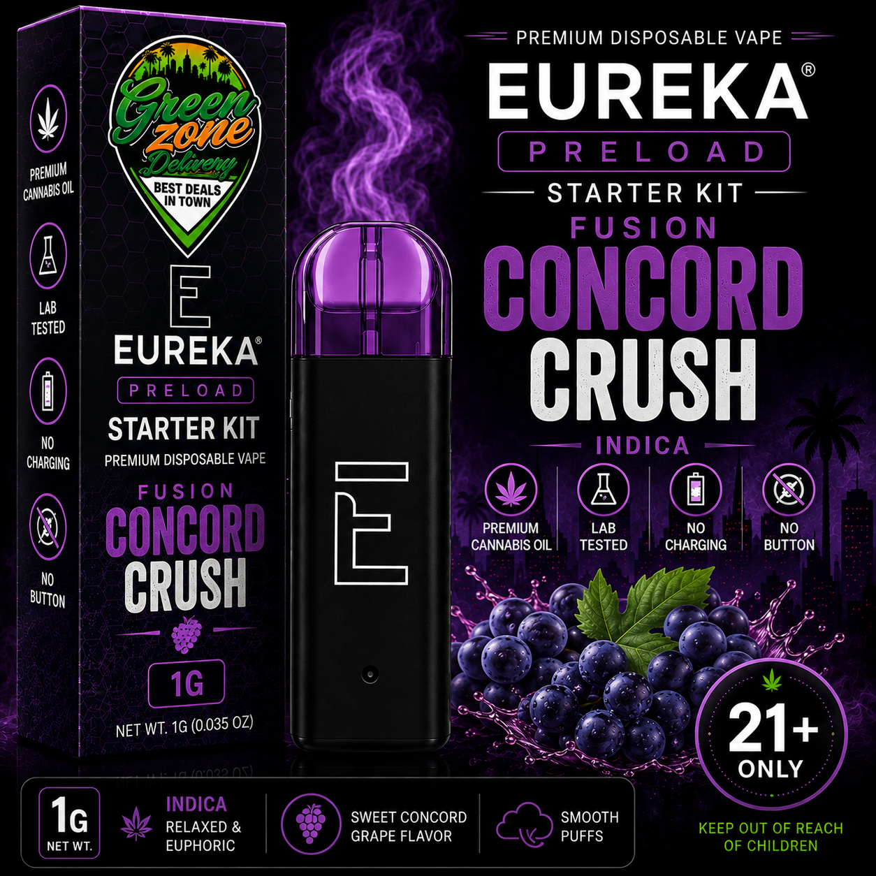 EUREKA PRELOAD Starter Kit FUSION Concord Crush 1g Green Zone Delivery Product Image