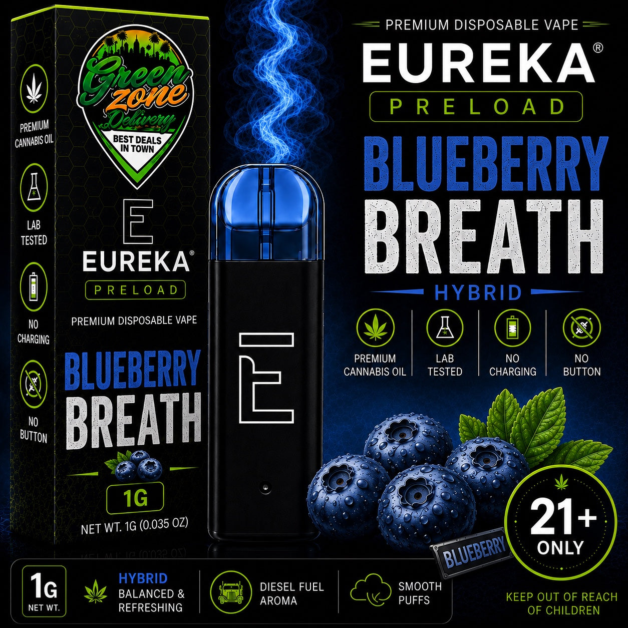 EUREKA PRELOAD Blueberry Breath 1g Green Zone Delivery Product Image