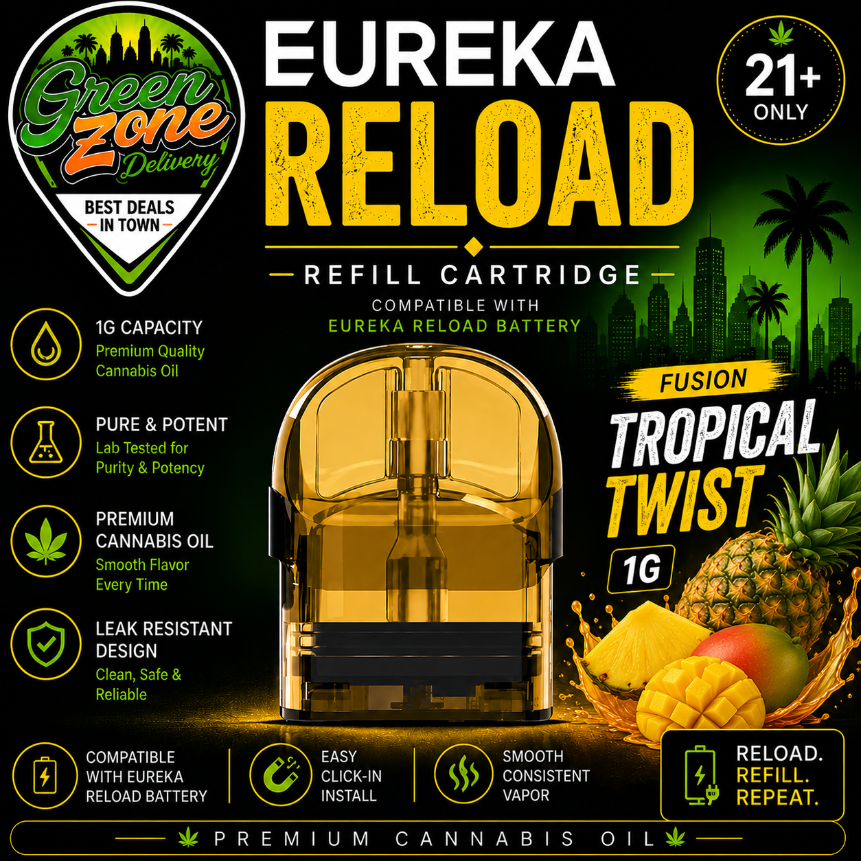 EUREKA RELOAD FUSION Tropical Twist 1g Green Zone Delivery Product Image