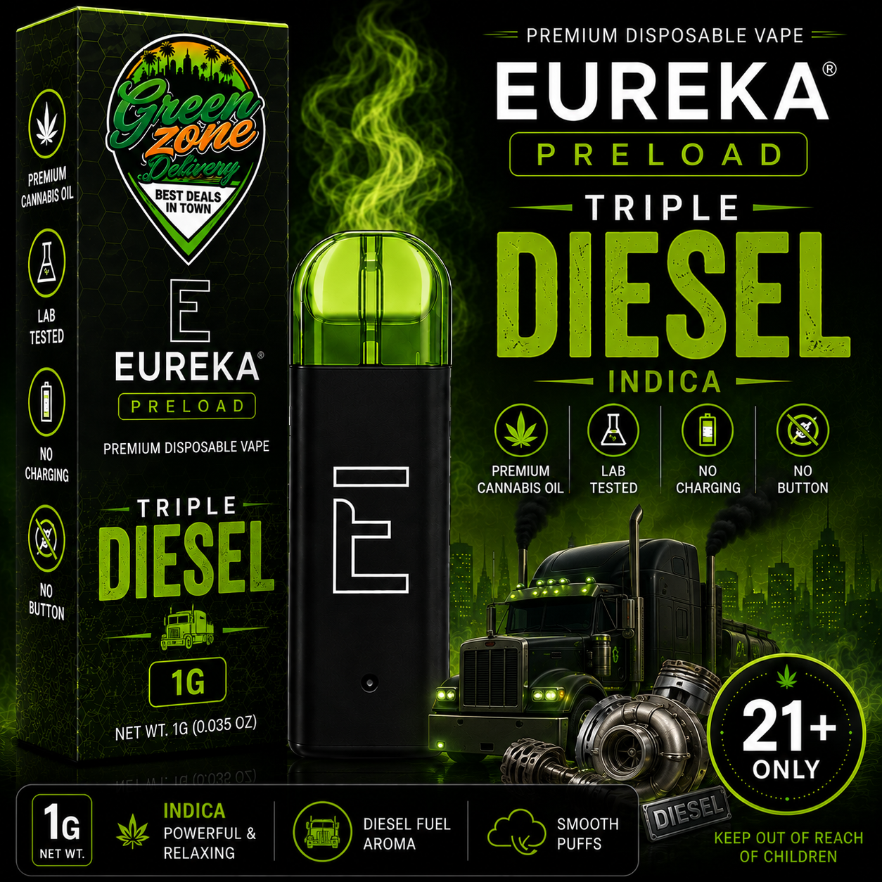EUREKA PRELOAD Triple Diesel 1g Green Zone Delivery Product Image