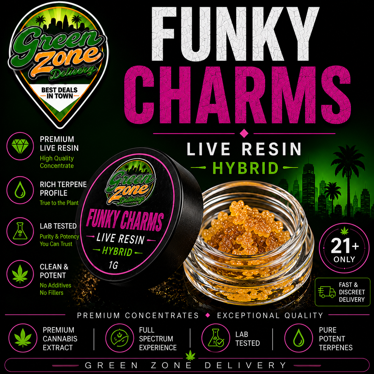 Funky Charms Live Resin Hybrid Green Zone Delivery Product Image