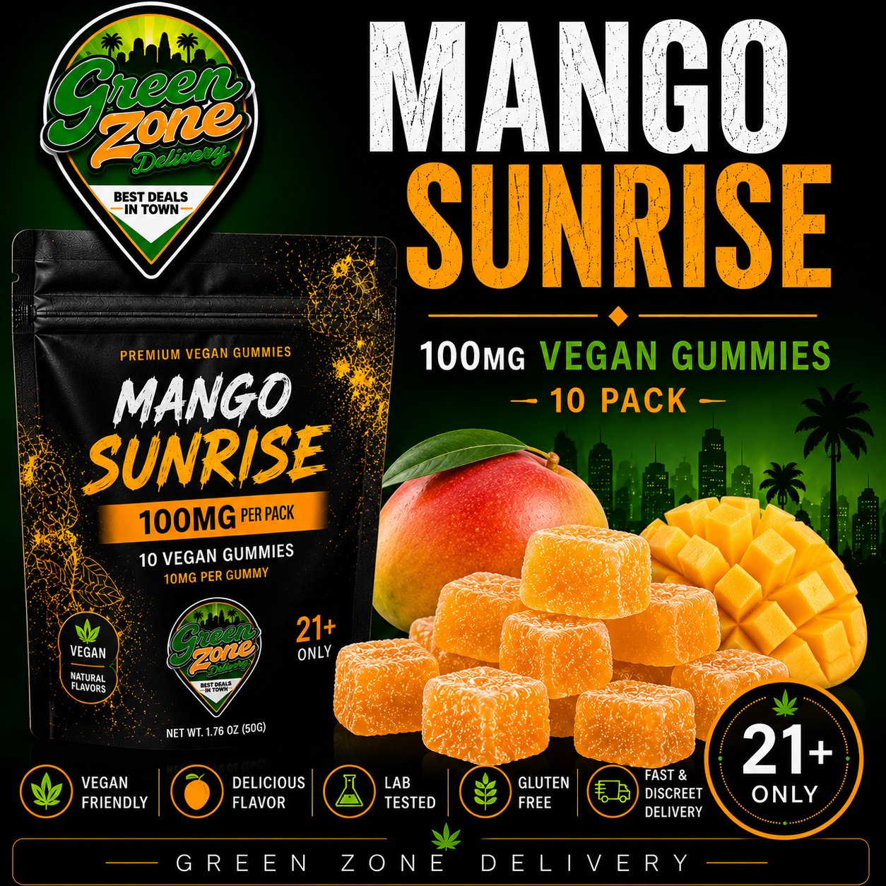 Mango Sunrise 100mg Vegan Gummies Green Zone Delivery Product Image