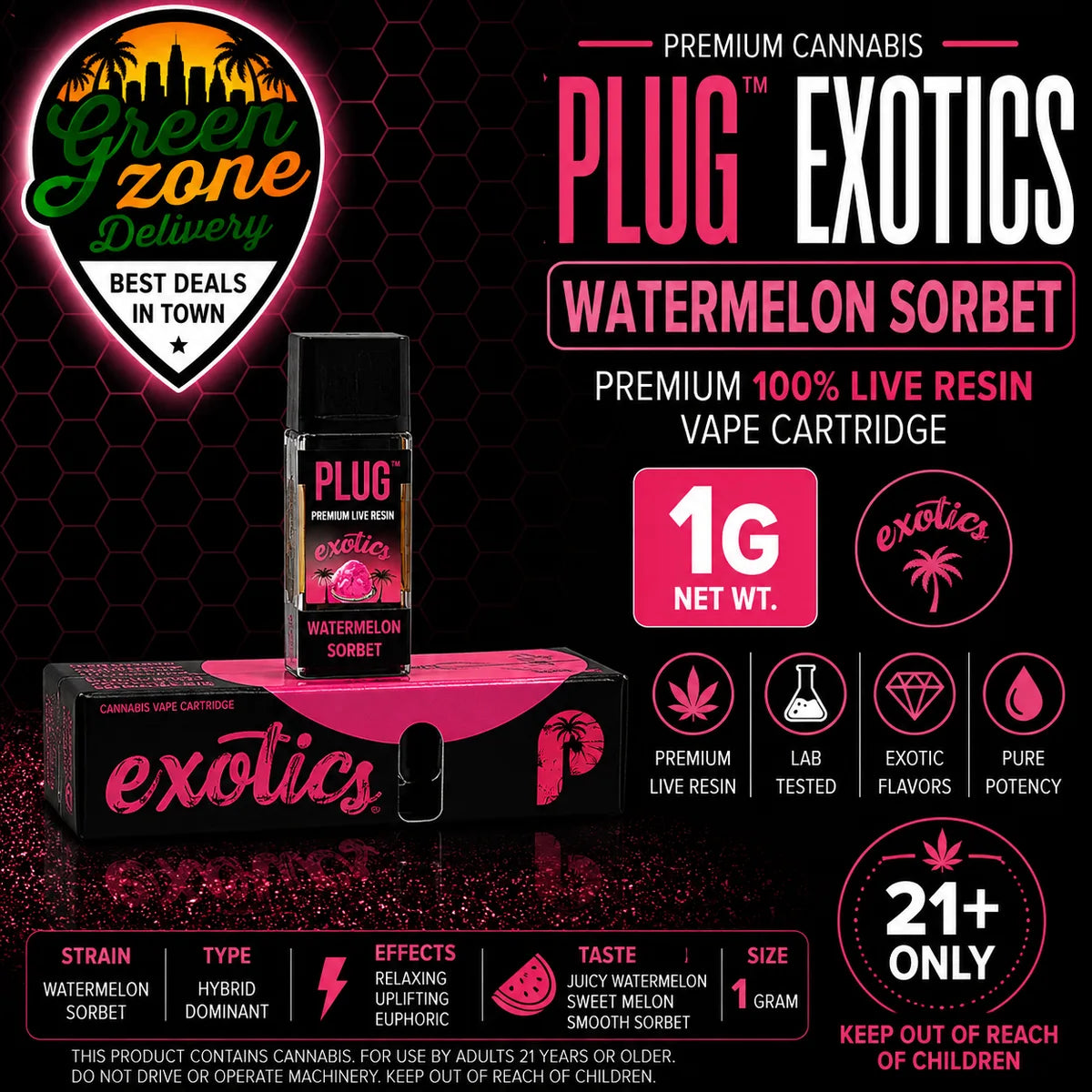 Plug Play Exotics Watermelon Sorbet 1g vape product image