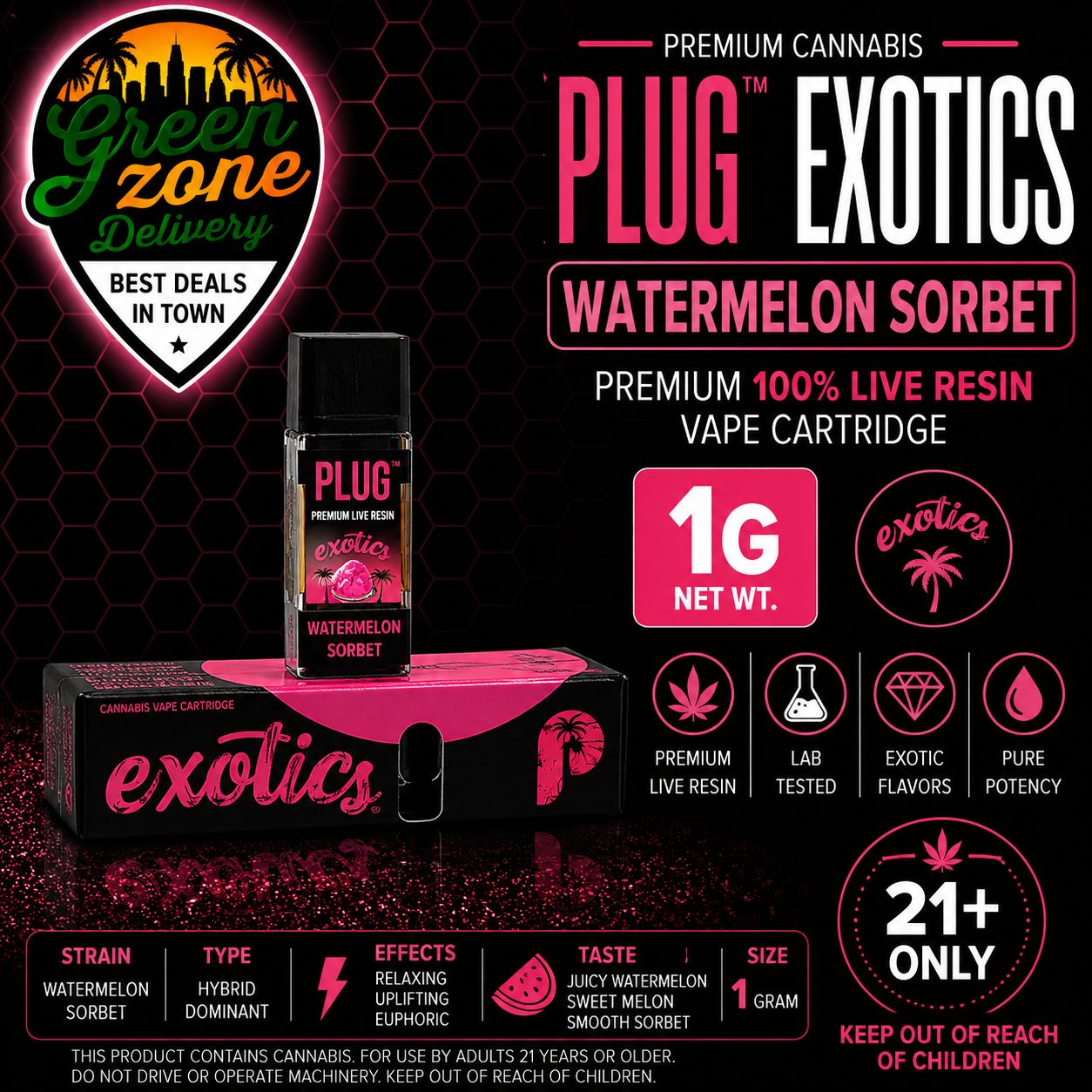 Plug Play Exotics Watermelon Sorbet 1g vape product image