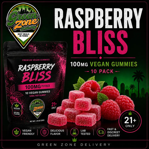 Raspberry Bliss 100mg Vegan Gummies Green Zone Delivery Product Image