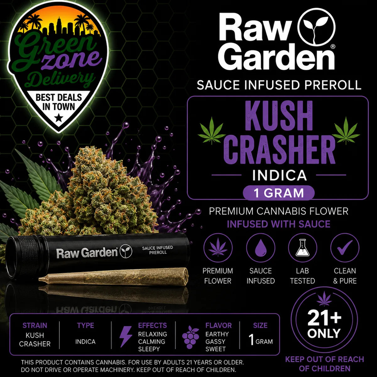 Raw Garden Kush Crasher Sauce Infused Pre-Roll 1g Indica product image