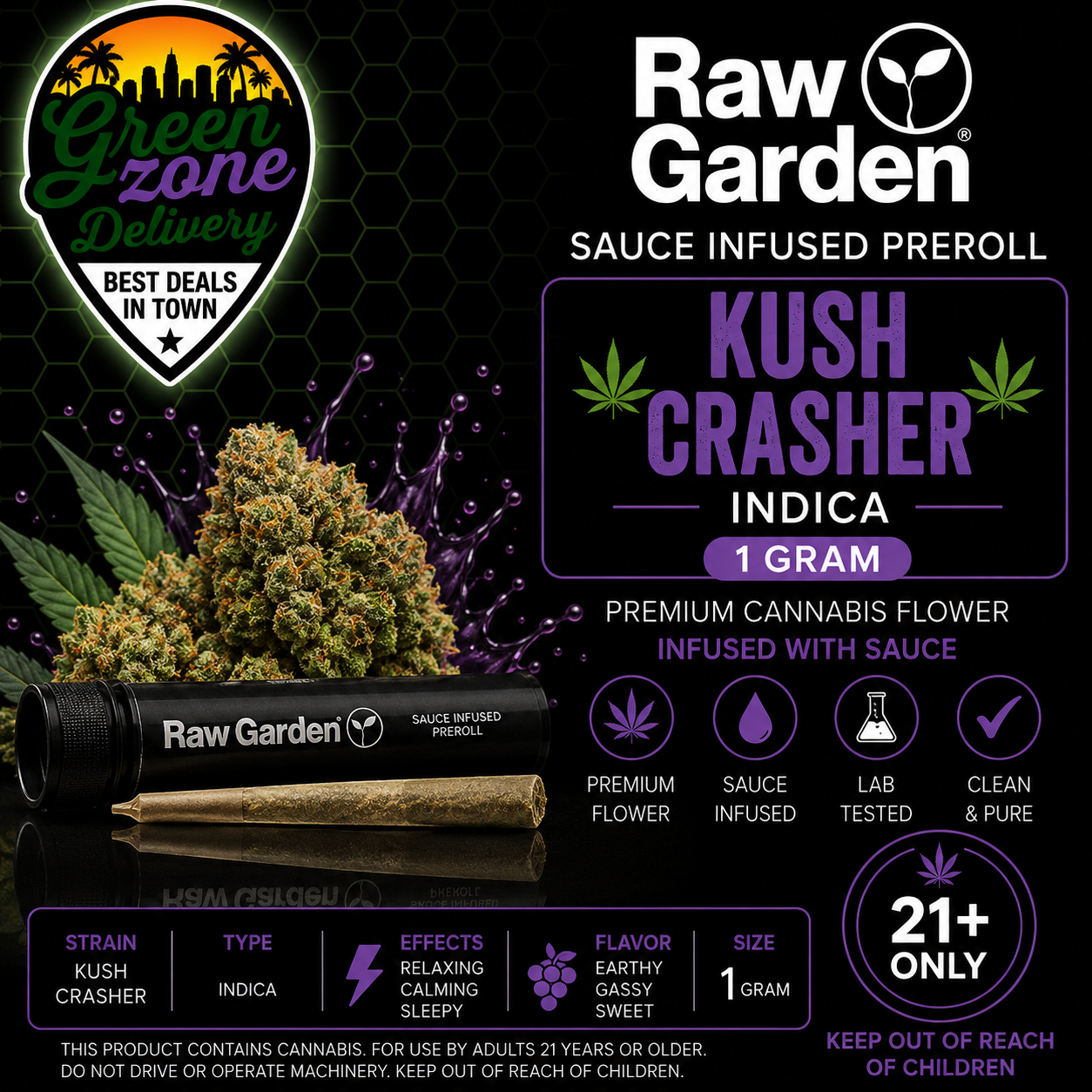 Raw Garden Kush Crasher Sauce Infused Pre-Roll 1g Indica product image