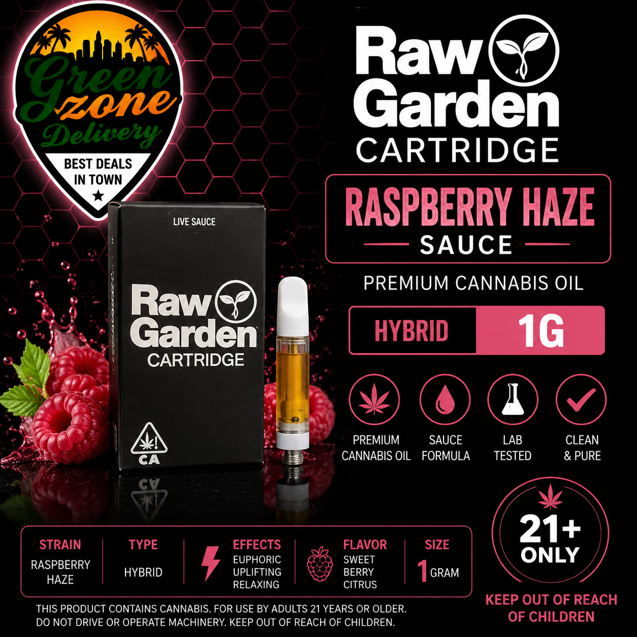 Raw Garden Raspberry Haze Sauce Cart 1g Hybrid product image