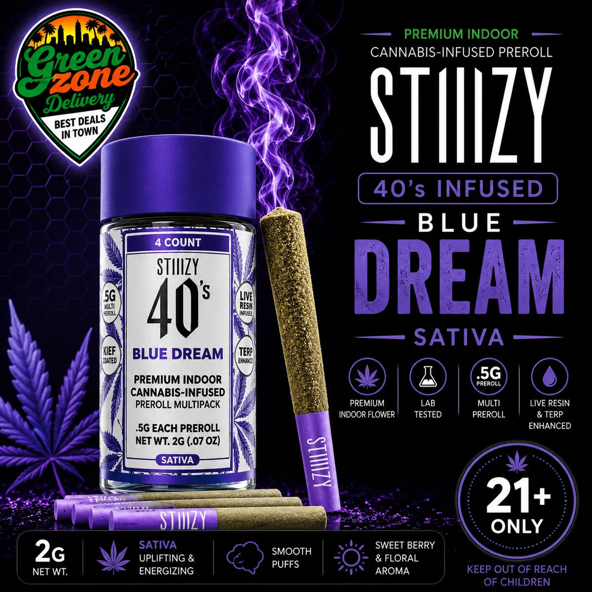 STIIIZY 40's Blue Dream Pre-Roll 5-Pack