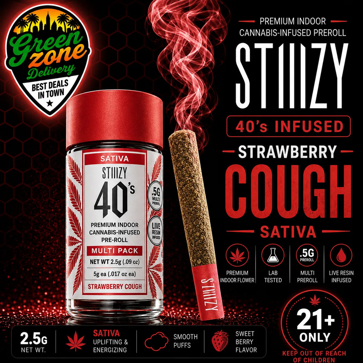 STIIIZY 40's Strawberry Cough Pre-Roll 5-Pack