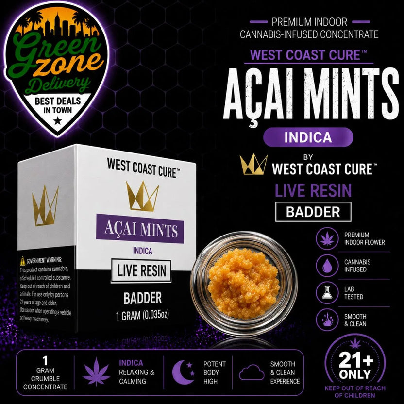 West Coast Cure Acai Mints Live Resin Badder 1g Green Zone Delivery Product Image