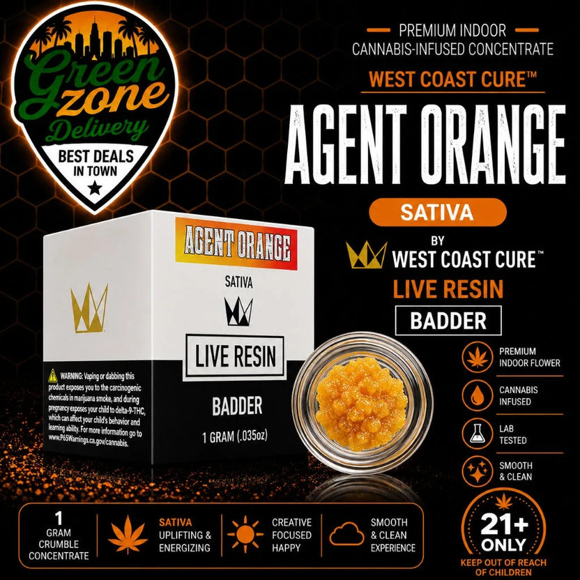 West Coast Cure Agent Orange Live Resin Badder 1g Green Zone Delivery Product Image