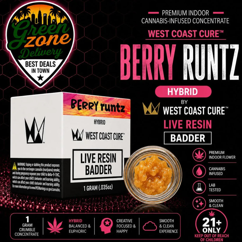 West Coast Cure Berry Runtz Live Resin Badder 1g Green Zone Delivery Product Image