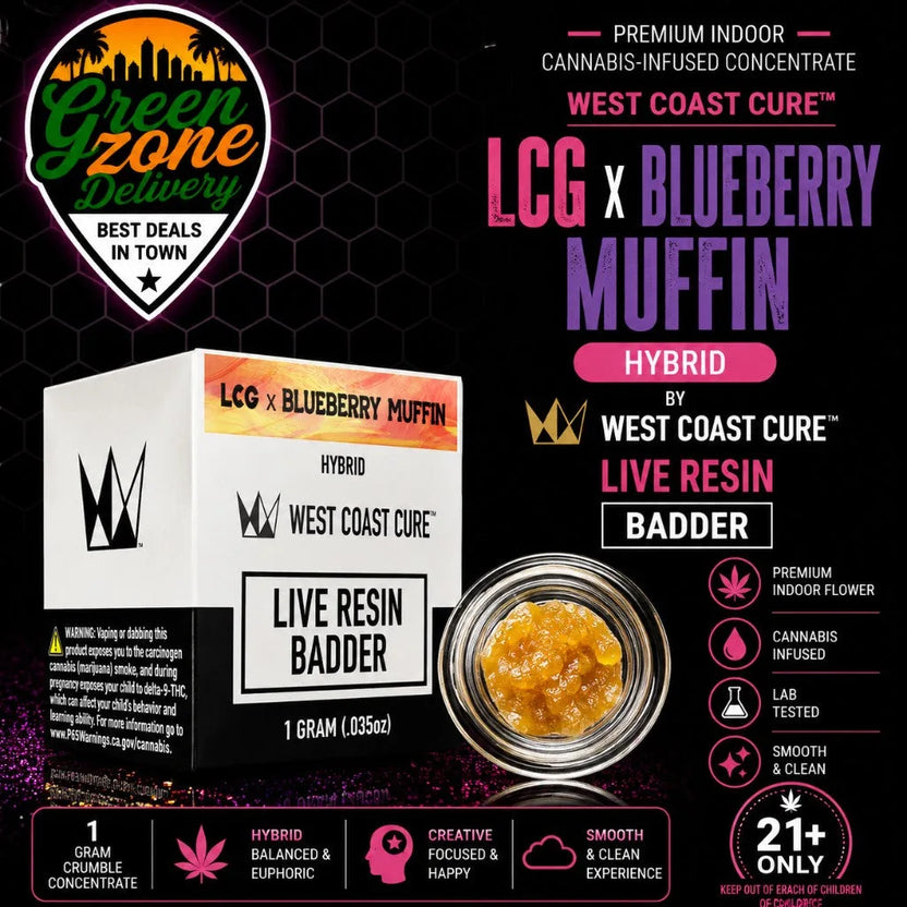 West Coast Cure LCG x Blueberry Muffin Live Resin Badder — 1 gram Hybrid concentrate