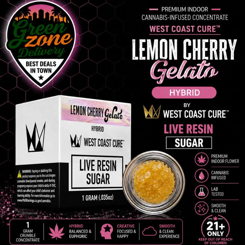 West Coast Cure Lemon Cherry Gelato Live Resin Sugar — 1 gram Hybrid concentrate