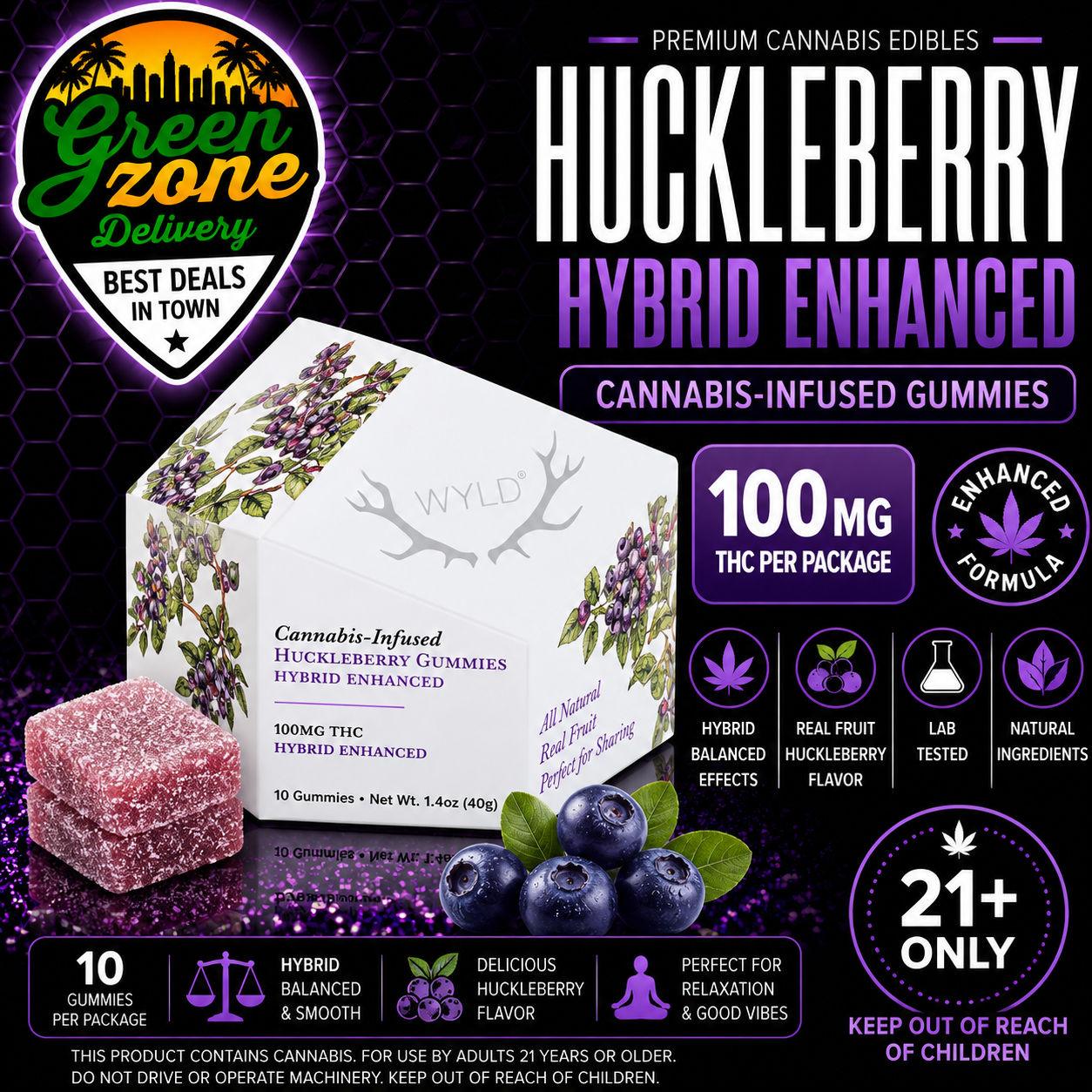 WYLD Huckleberry Hybrid Enhanced Gummies 100mg product image