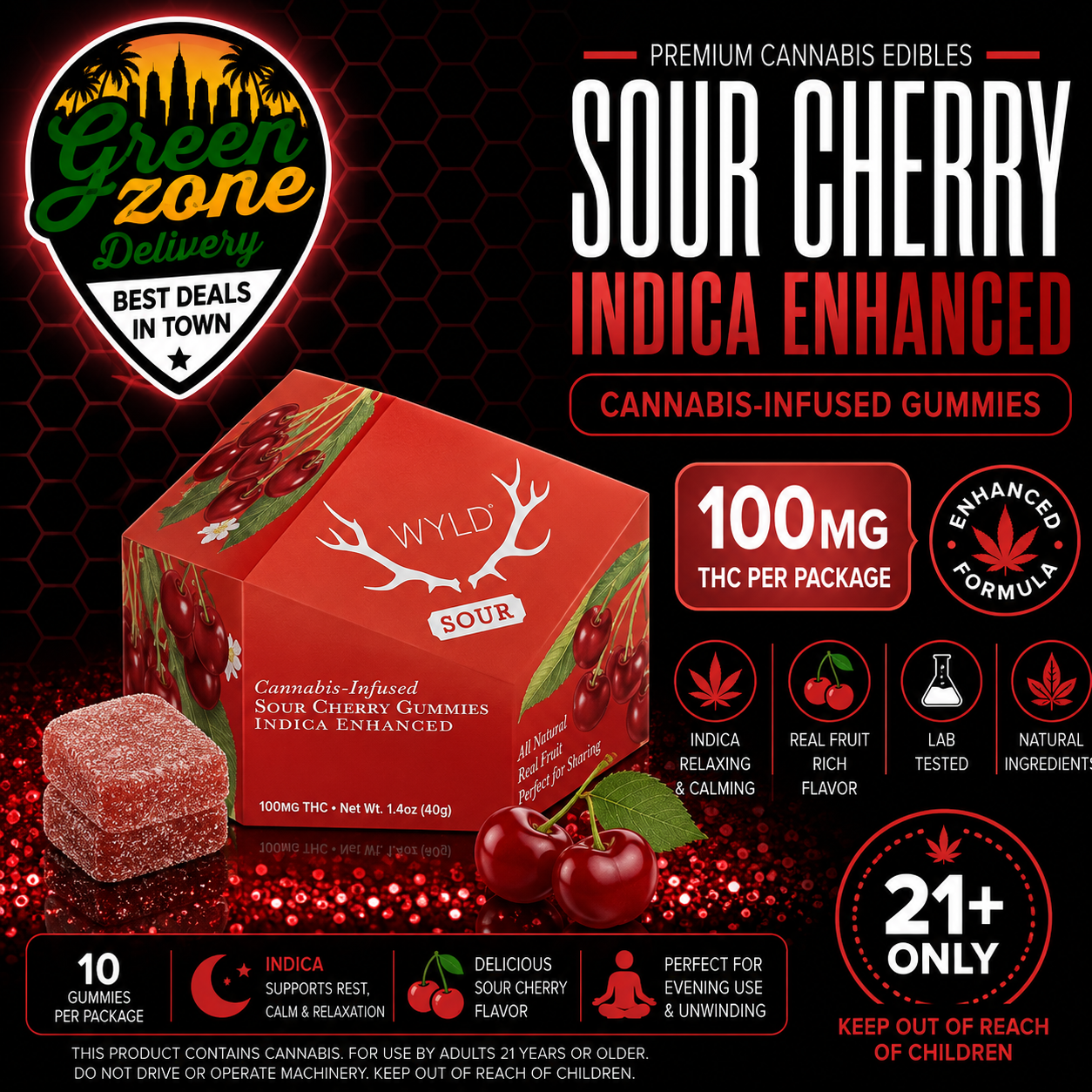 WYLD Sour Cherry Enhanced Gummies 100mg product image